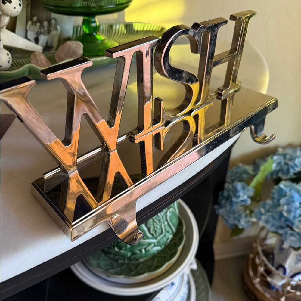 Silver WISH bar Stocking Holder W/2 Hooks  HEAVY STURDY